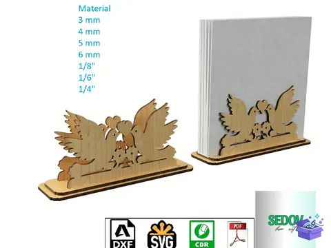 Çift Güvercinli Peçetelik (7 Tasarım) - Lazer Kesim ve Çizim Dosyası (SVG, DXF, CDR, PDF, PNG) - Lazer Kesim Dosyaları İndir (DXF, SVG, CDR)