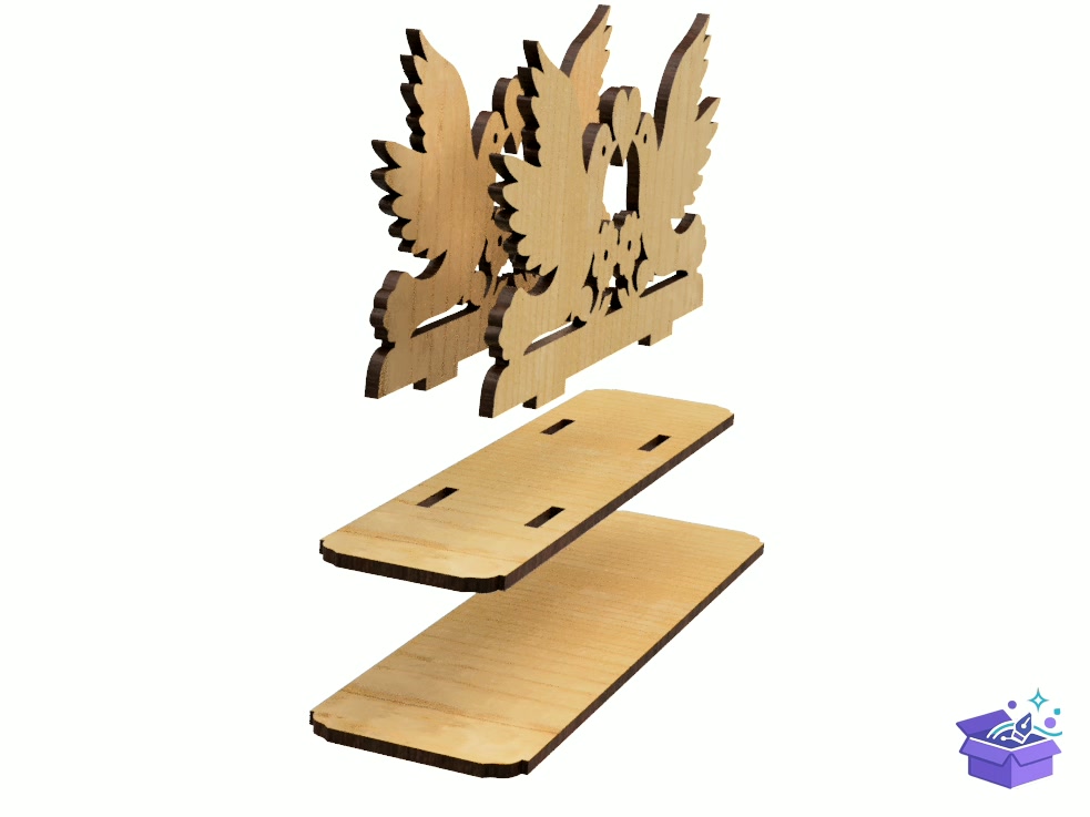 Lazer Kesim Two Dove Napkin Tutucu - Lazer Kesim ve Çizim Dosyası (SVG, DXF, EPS, PNG) - detaylı önizleme 2