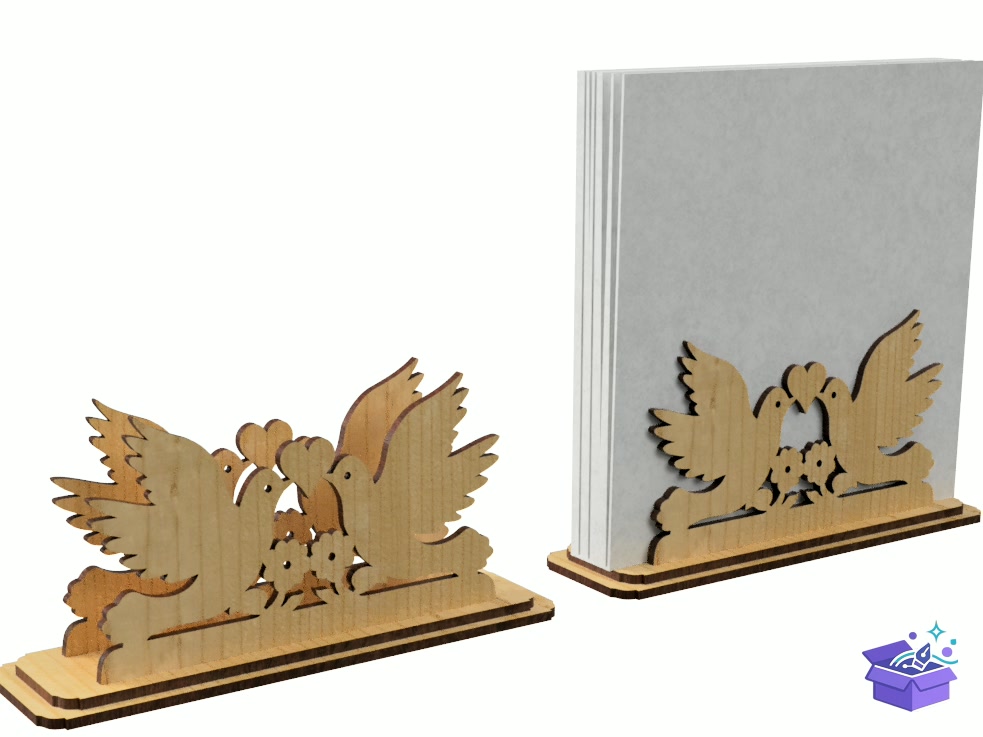 Lazer Kesim Two Dove Napkin Tutucu - Lazer Kesim ve Çizim Dosyası (SVG, DXF, EPS, PNG) - detaylı önizleme 5