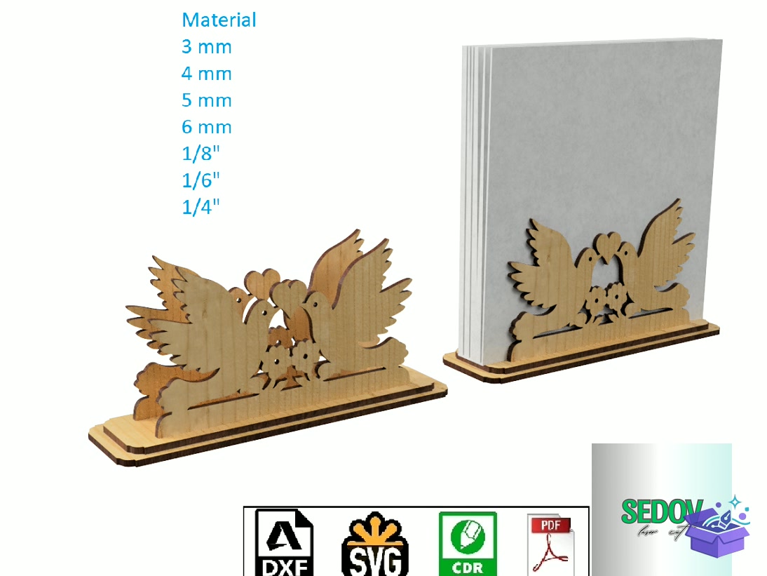 Lazer Kesim Two Dove Napkin Tutucu - Lazer Kesim ve Çizim Dosyası (SVG, DXF, EPS, PNG) - detaylı önizleme 6