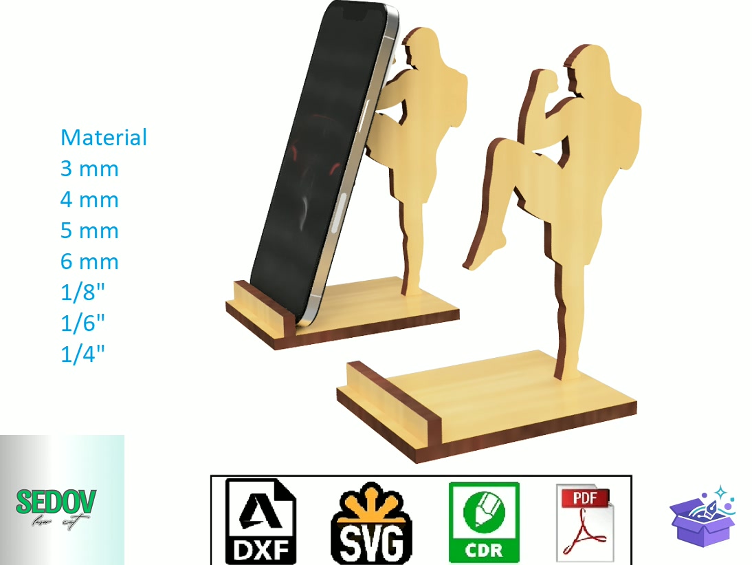 Lazer Kesim Telefon Standı Karate Pose - Lazer Kesim ve Çizim Dosyası (SVG, DXF, EPS, PNG) - Lazer Kesim Dosyaları İndir (DXF, SVG, CDR)