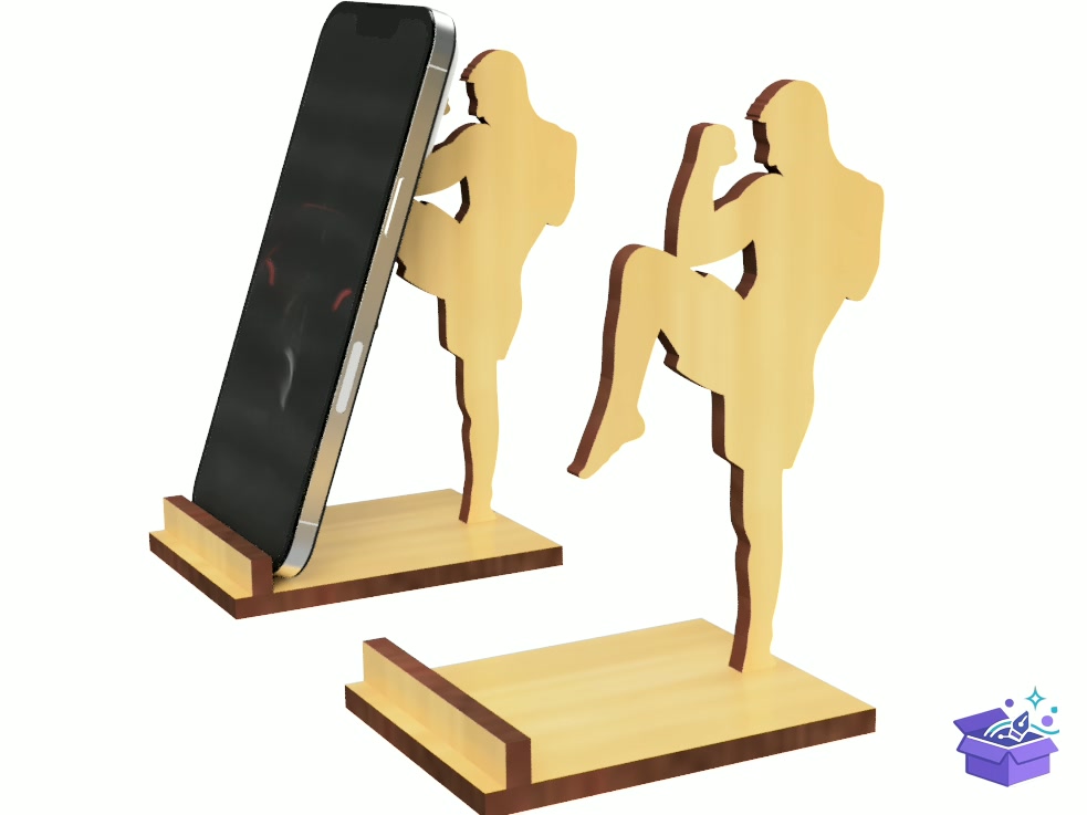 Lazer Kesim Telefon Standı Karate Pose - Lazer Kesim ve Çizim Dosyası (SVG, DXF, EPS, PNG) - detaylı önizleme 4