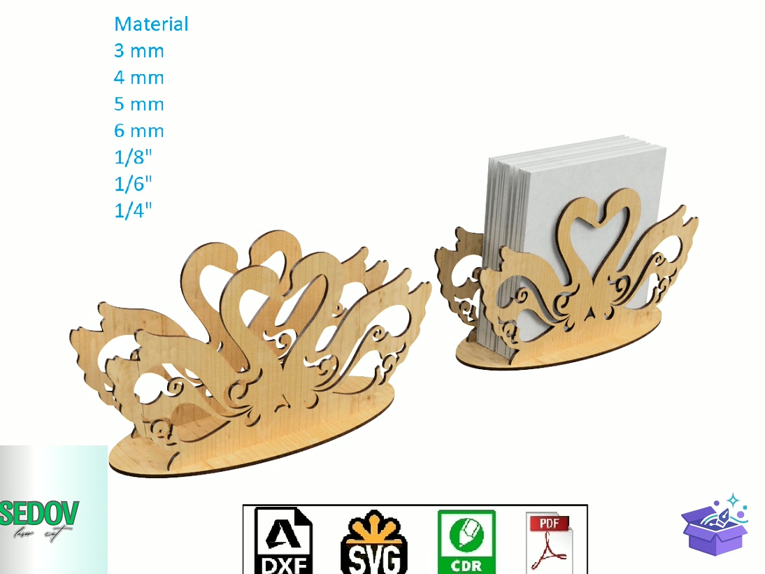 Lazer Kesim Napkin Tutucu Pair Of Swans - Lazer Kesim ve Çizim Dosyası (SVG, DXF, EPS, PNG) - detaylı önizleme 5