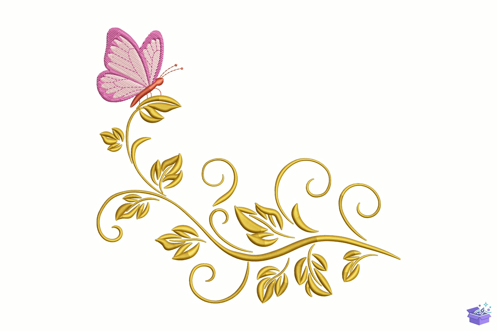 Elegant Kelebek Floral Swirl - Makine Nakış Deseni (SVG, DXF, EPS, PNG) - Nakış Desenleri İndir (DXF, SVG, EPS)