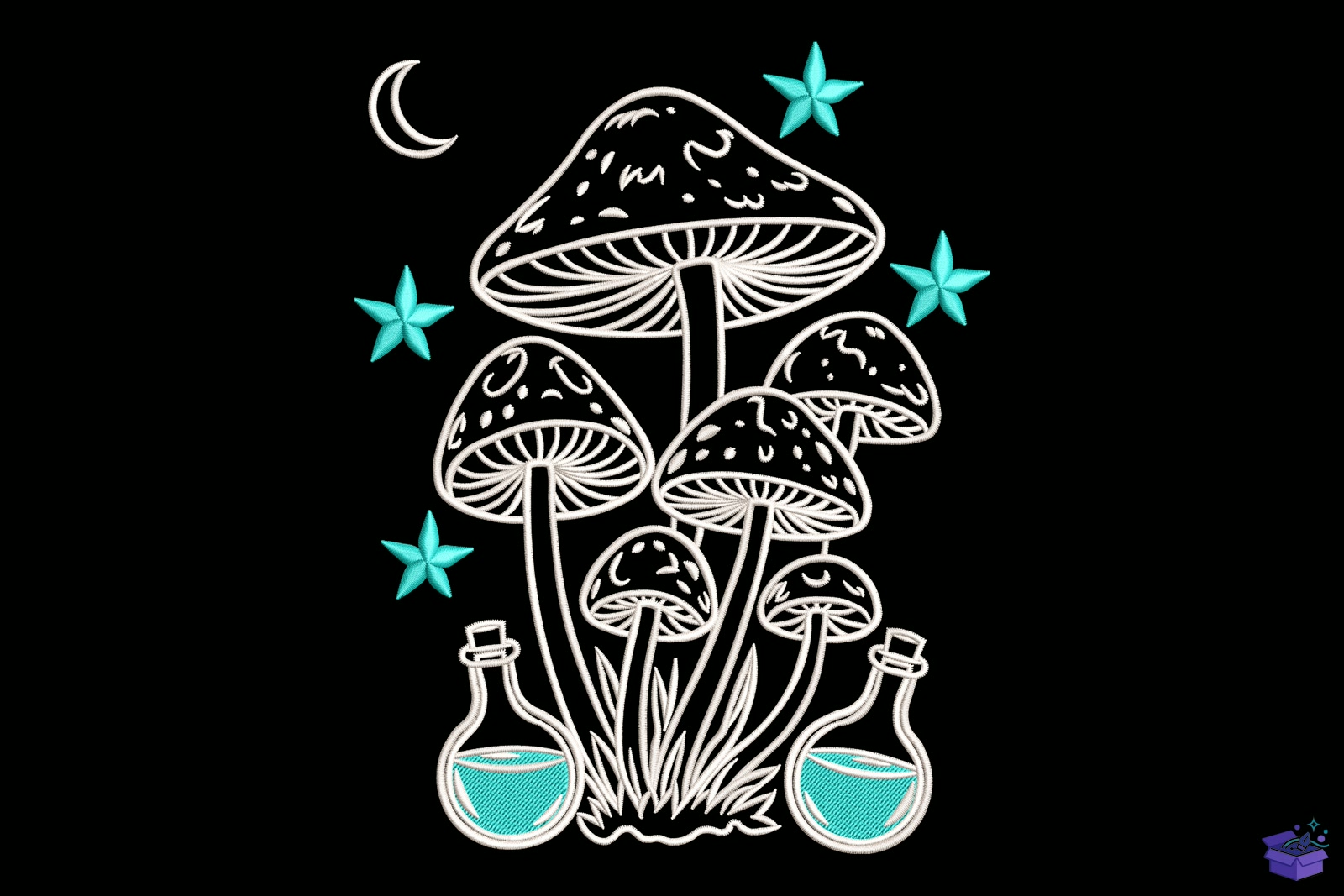 Enchanting Celestial Mushroom Forest - Makine Nakış Deseni (SVG, DXF, EPS, PNG) - Nakış Desenleri İndir (DXF, SVG, EPS)