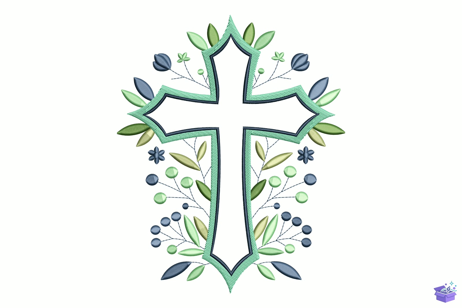 Elegant Floral Cross Motif - Makine Nakış Deseni (SVG, DXF, EPS, PNG) - detaylı önizleme 5