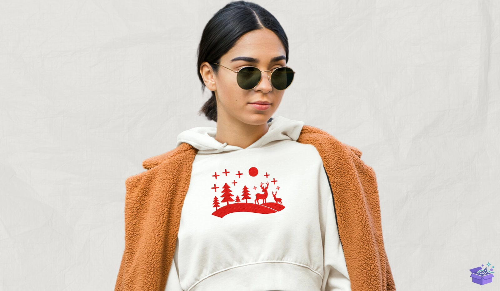 Red Ren Geyiği Winter Landscape - Makine Nakış Deseni (SVG, DXF, EPS, PNG) - detaylı önizleme 2