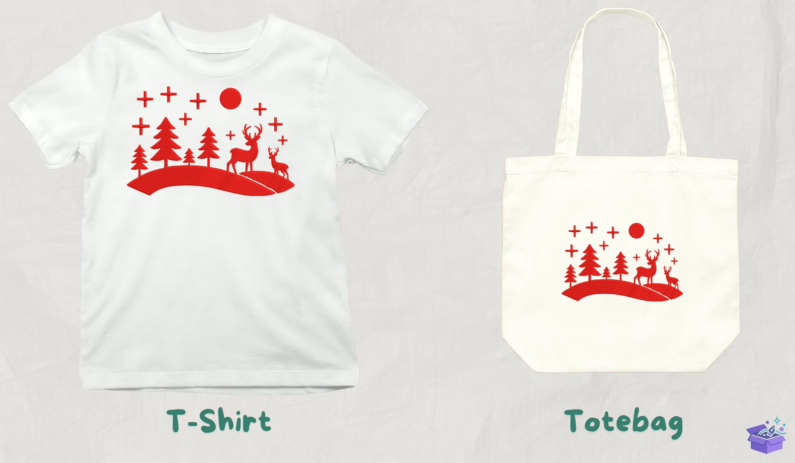 Red Ren Geyiği Winter Landscape - Makine Nakış Deseni (SVG, DXF, EPS, PNG) - detaylı önizleme 3
