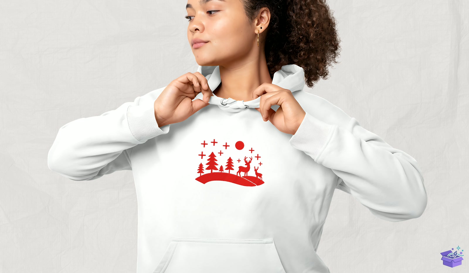Red Ren Geyiği Winter Landscape - Makine Nakış Deseni (SVG, DXF, EPS, PNG) - detaylı önizleme 4