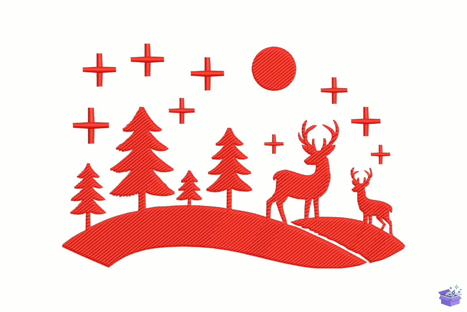 Red Ren Geyiği Winter Landscape - Makine Nakış Deseni (SVG, DXF, EPS, PNG) - detaylı önizleme 5