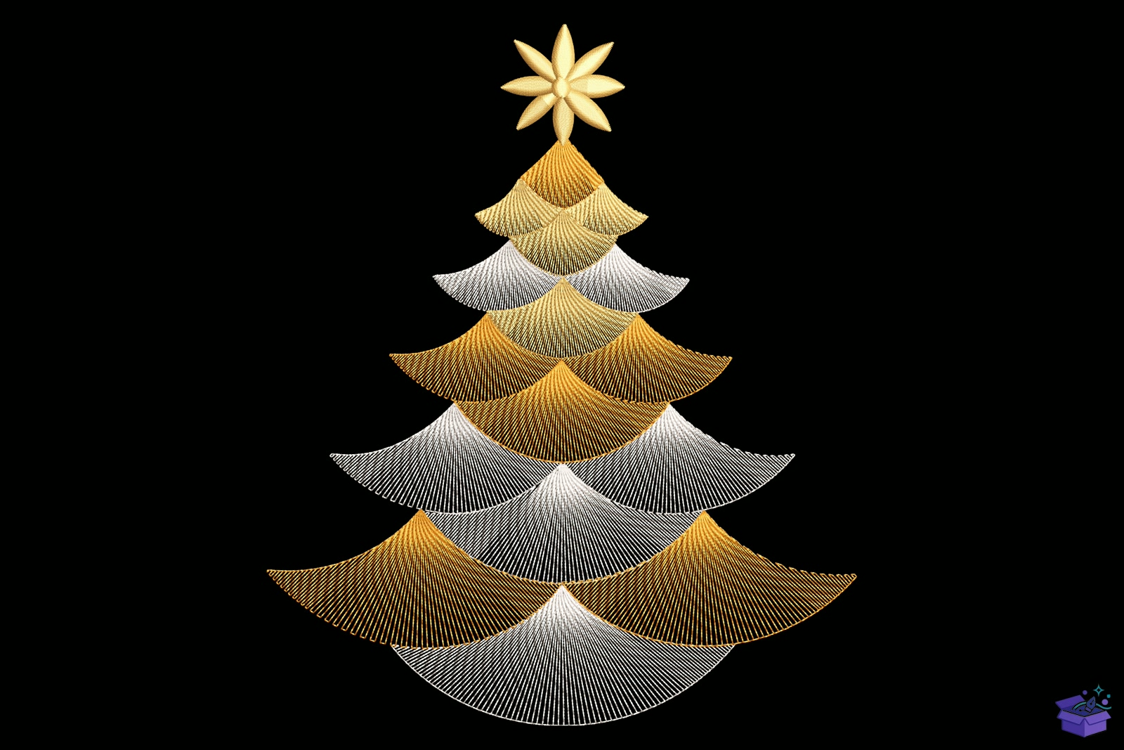 Elegant Gold Silver Yılbaşı Ağacı - Makine Nakış Deseni (SVG, DXF, EPS, PNG) - detaylı önizleme 5