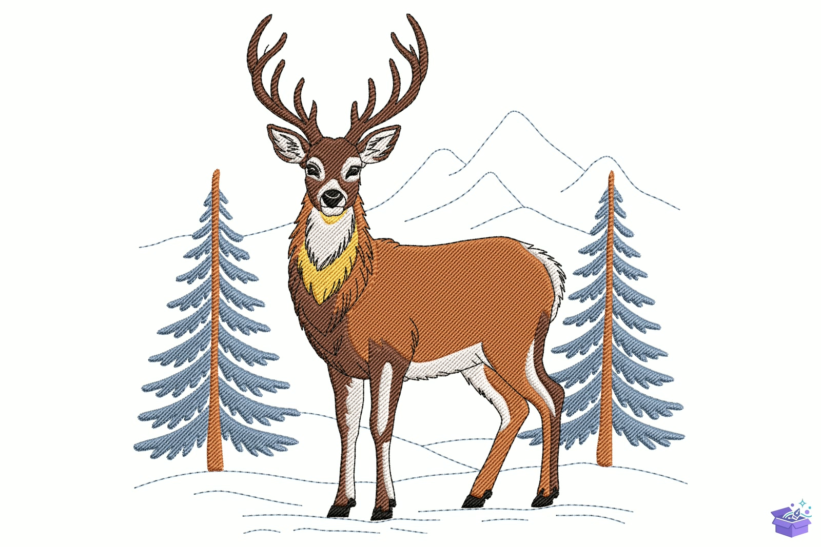Mountain Geyik - Makine Nakış Deseni (SVG, DXF, EPS, PNG) - Nakış Desenleri İndir (DXF, SVG, AI)