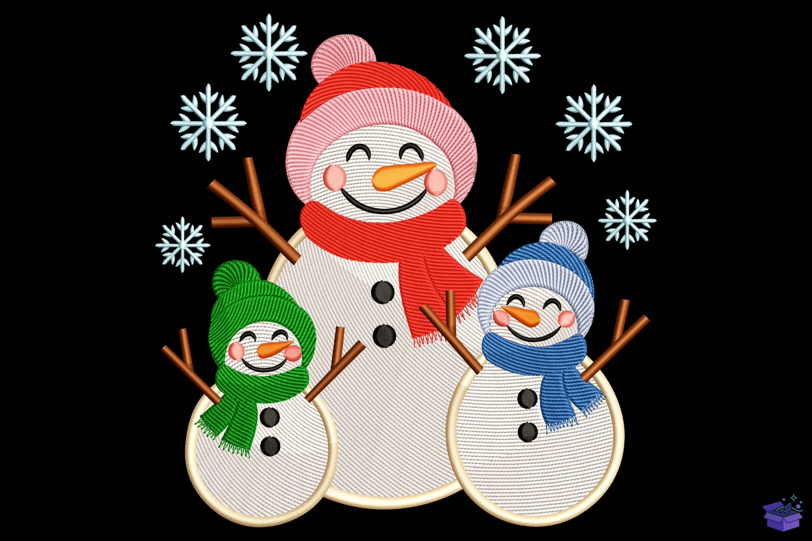 Snowman Trio Family - Makine Nakış Deseni (SVG, DXF, EPS, PNG) - detaylı önizleme 5