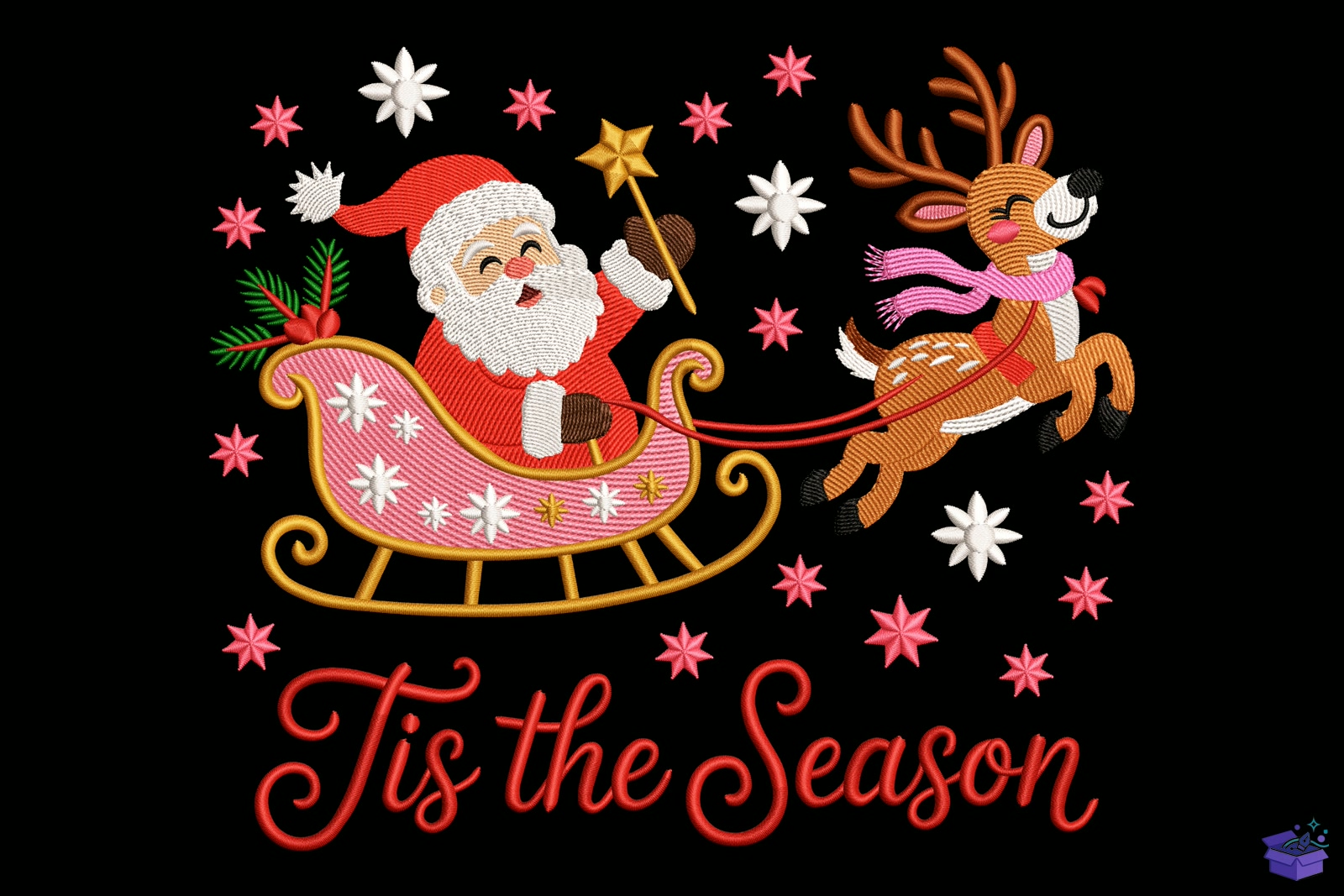 Santa And Ren Geyiği - Makine Nakış Deseni (SVG, DXF, EPS, PNG) - Nakış Desenleri İndir (DXF, SVG, EPS)