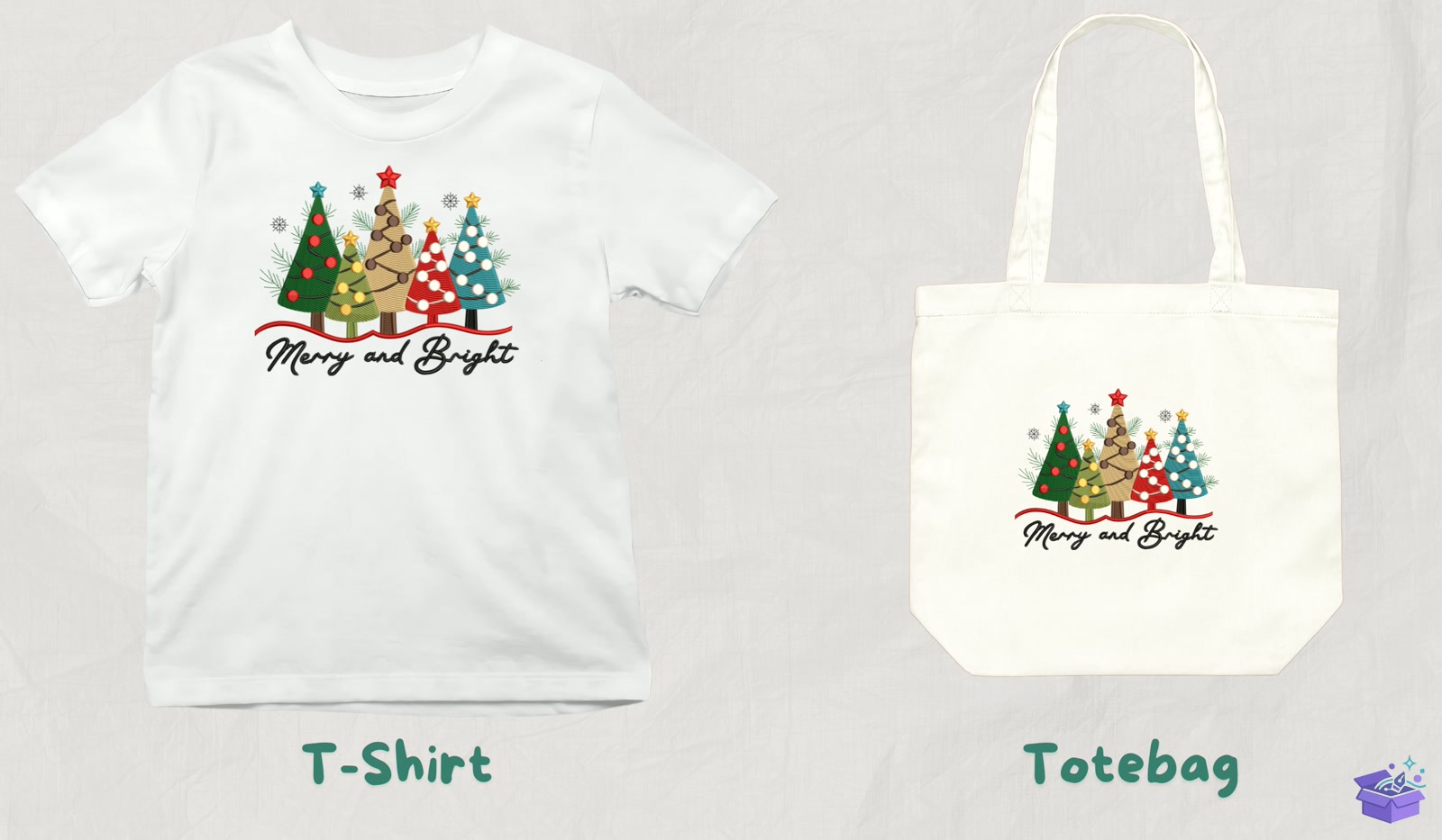 Merry And Bright - Makine Nakış Deseni (SVG, DXF, EPS, PNG) - detaylı önizleme 3