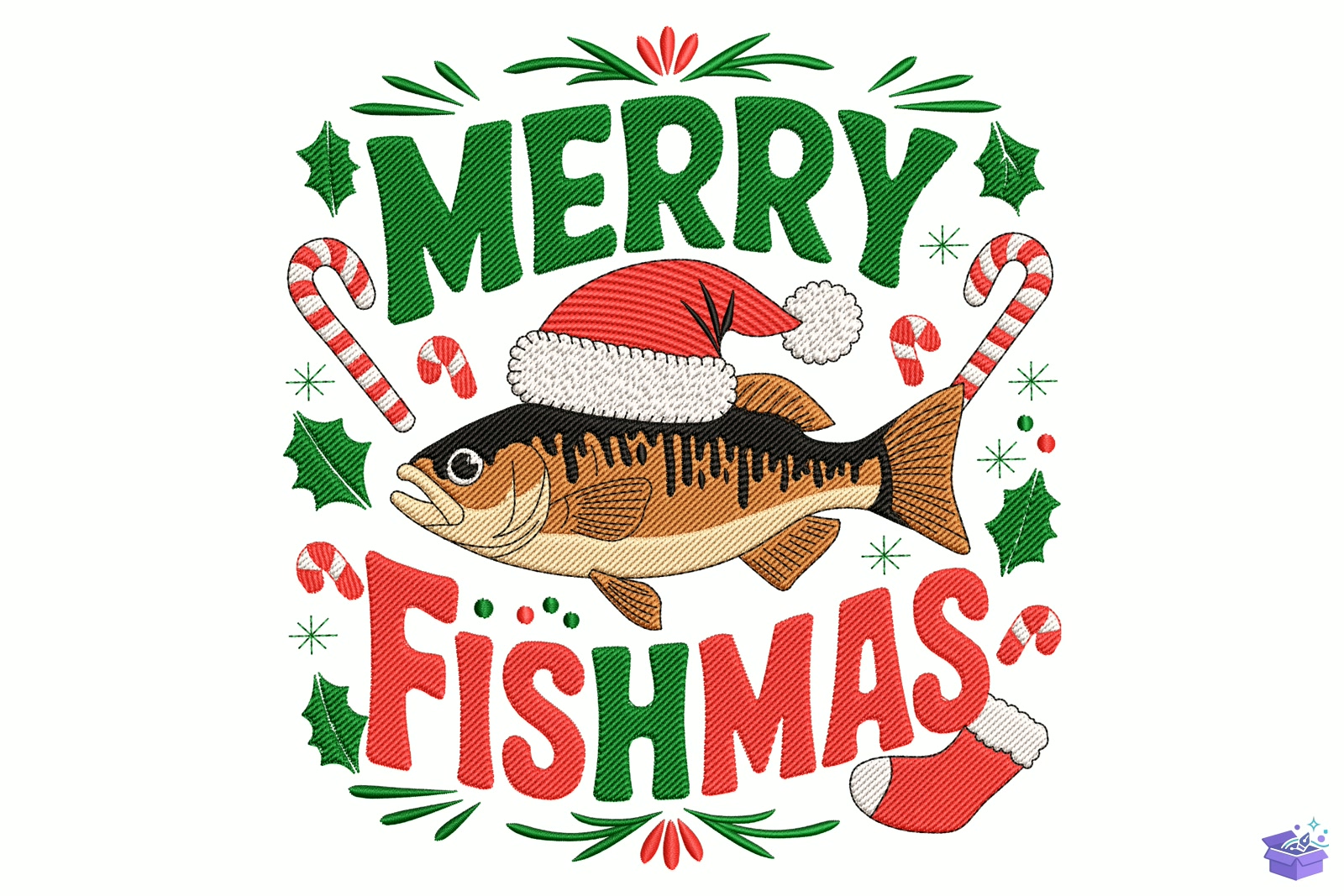 Merry Fishmas - Makine Nakış Deseni (SVG, DXF, EPS, PNG) - detaylı önizleme 5