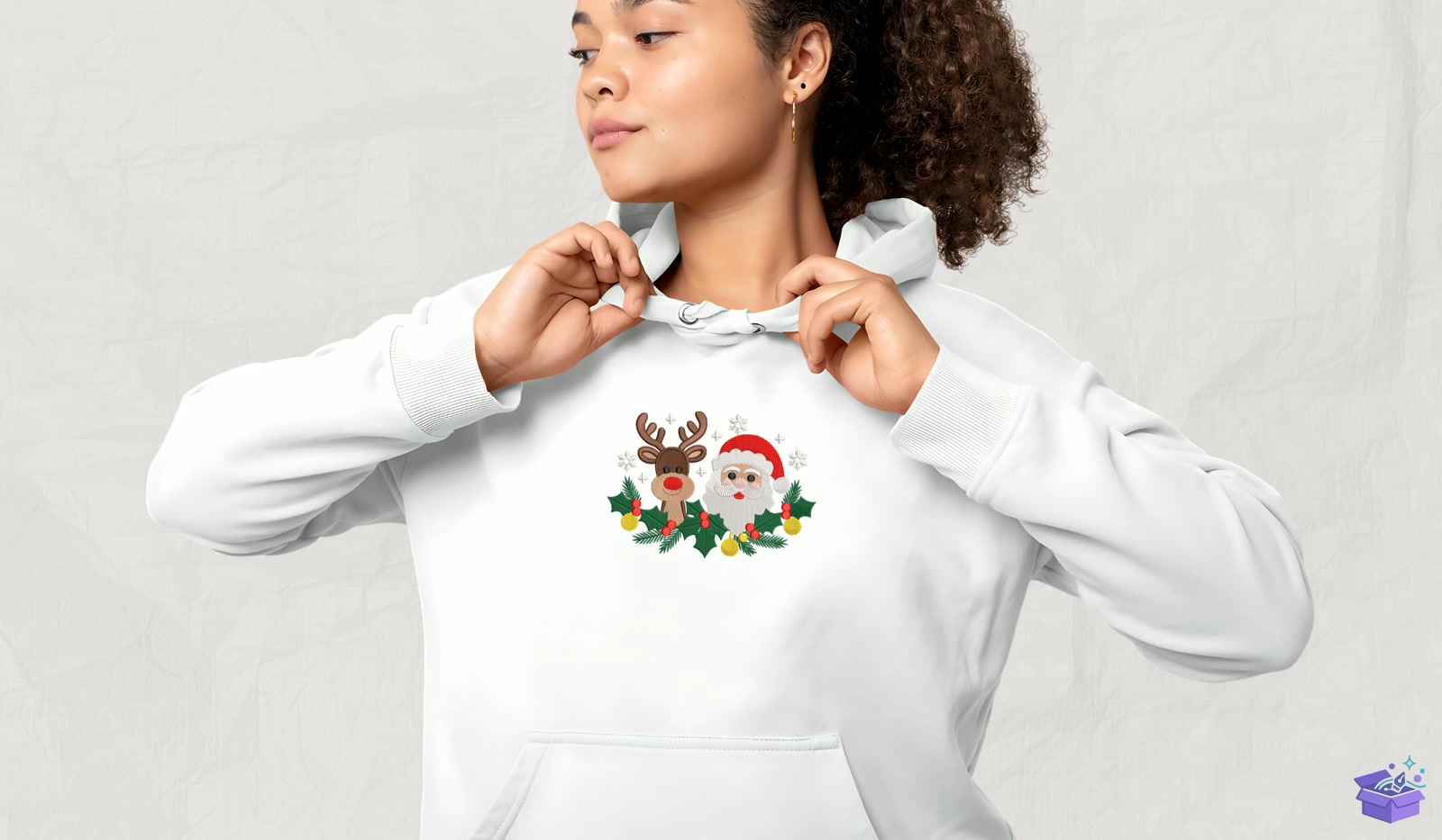 Santa And Ren Geyiği - Makine Nakış Deseni (SVG, DXF, EPS, PNG) - detaylı önizleme 4