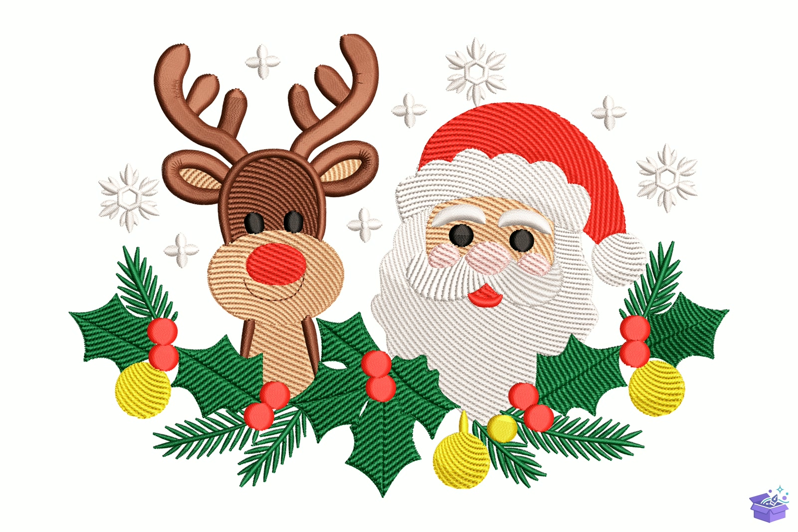 Santa And Ren Geyiği - Makine Nakış Deseni (SVG, DXF, EPS, PNG) - detaylı önizleme 5