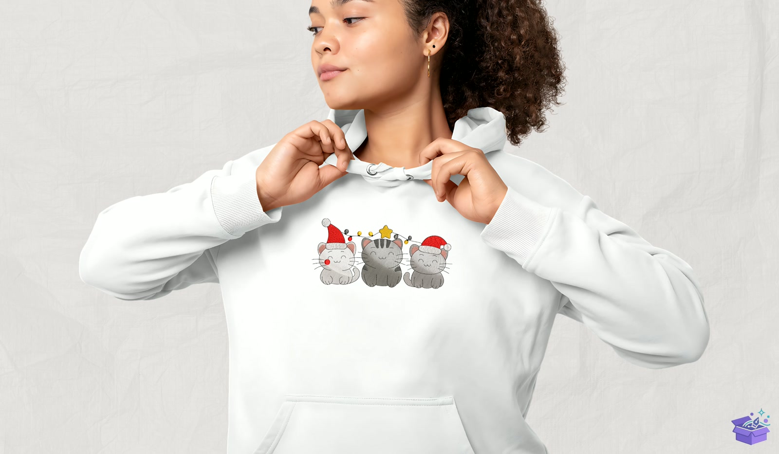 Kedi Santa Hat - Makine Nakış Deseni (SVG, DXF, EPS, PNG) - detaylı önizleme 4