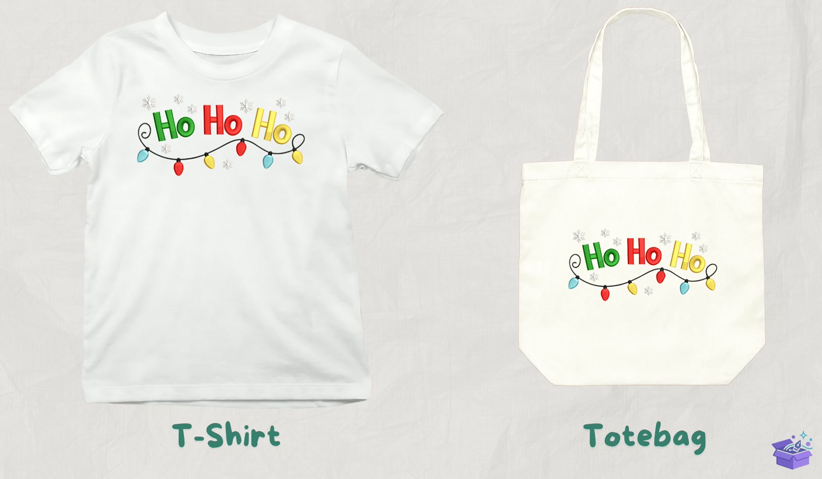 Ho Ho Ho Yılbaşı Lights - Makine Nakış Deseni (SVG, DXF, EPS, PNG) - detaylı önizleme 3