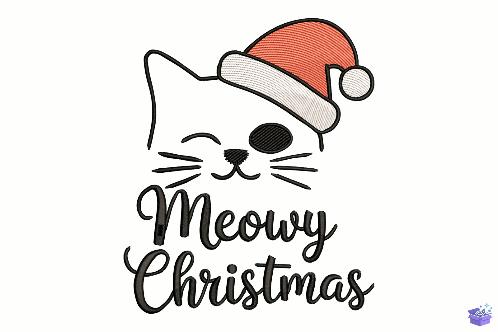 Meowy Yılbaşı Kedi - Makine Nakış Deseni (SVG, DXF, EPS, PNG) - detaylı önizleme 5
