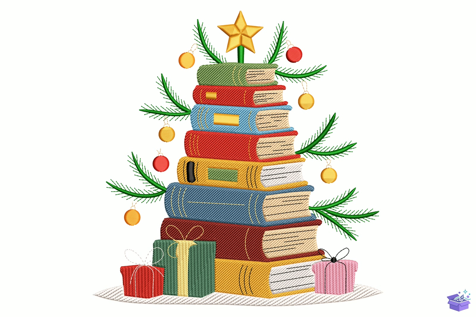 Stacked Books Yılbaşı - Makine Nakış Deseni (SVG, DXF, EPS, PNG) - Nakış Desenleri İndir (DXF, SVG, EPS)