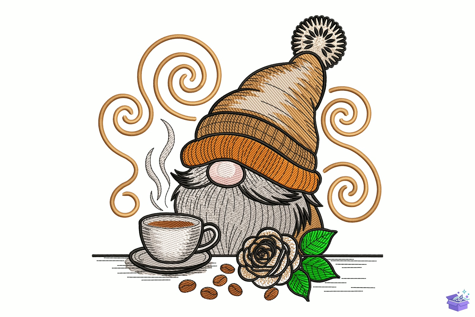 Coffee Gnome - Makine Nakış Deseni (SVG, DXF, EPS, PNG) - Nakış Desenleri İndir (DXF, SVG, EPS)