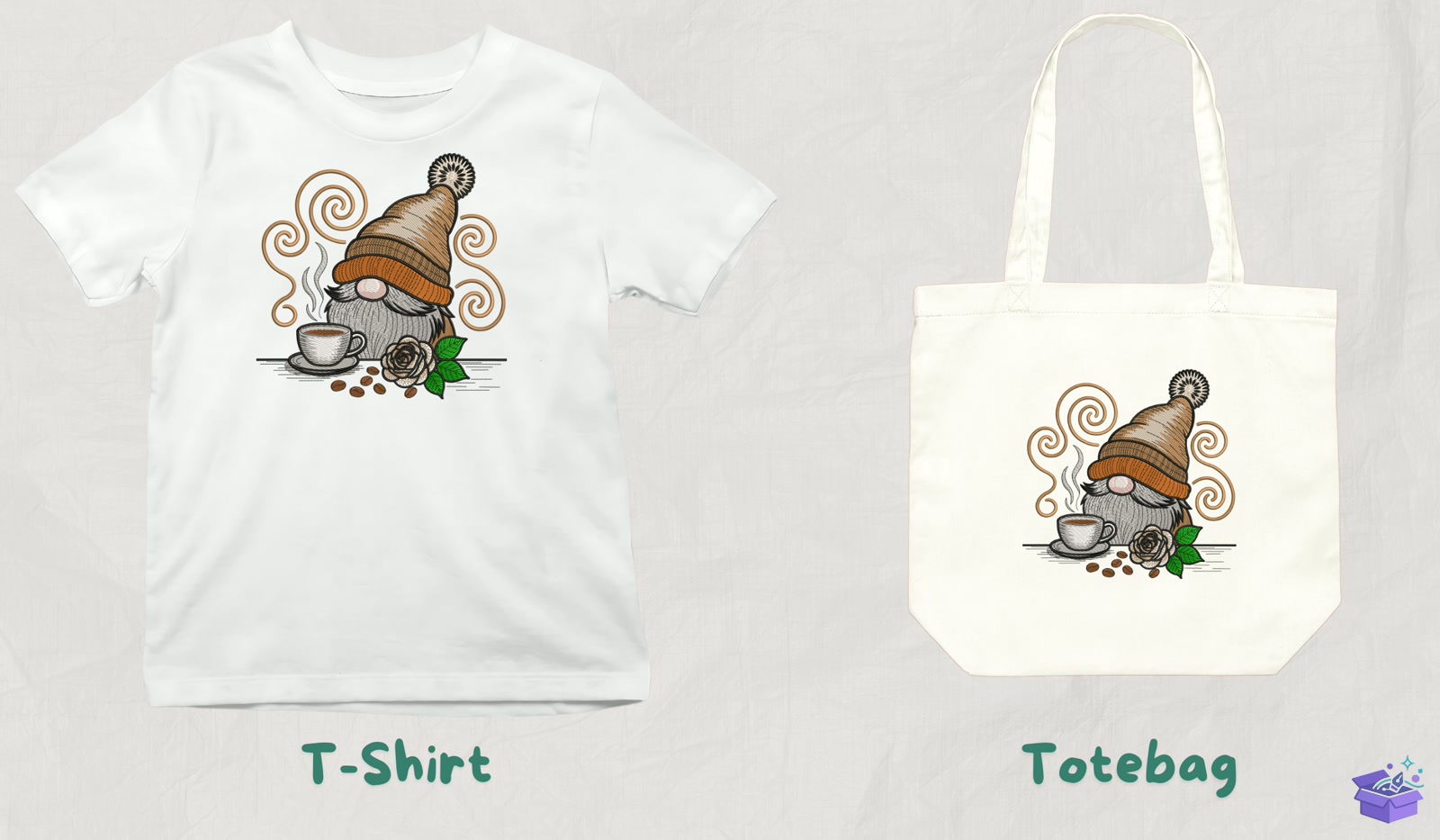 Coffee Gnome - Makine Nakış Deseni (SVG, DXF, EPS, PNG) - detaylı önizleme 3