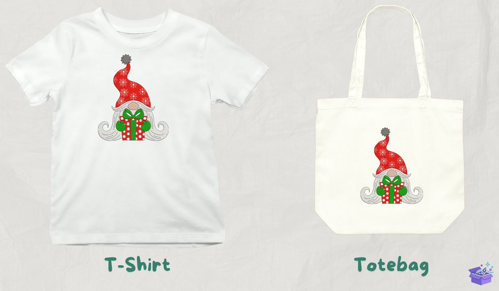 Gnome With Gift - Makine Nakış Deseni (SVG, DXF, EPS, PNG) - detaylı önizleme 3