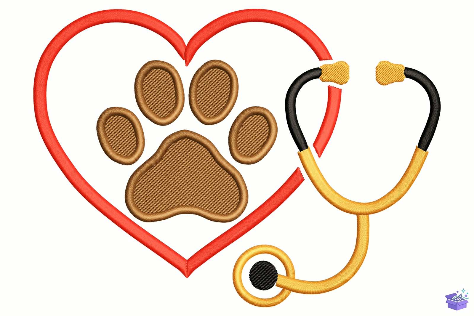 Veterinary Paw Kalp Temalı - Makine Nakış Deseni (SVG, DXF, EPS, PNG) - Nakış Desenleri İndir (DXF, SVG, EPS)
