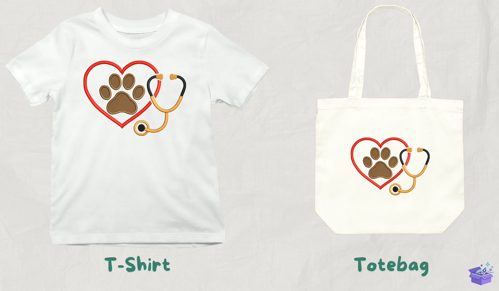 Veterinary Paw Kalp Temalı - Makine Nakış Deseni (SVG, DXF, EPS, PNG) - detaylı önizleme 3