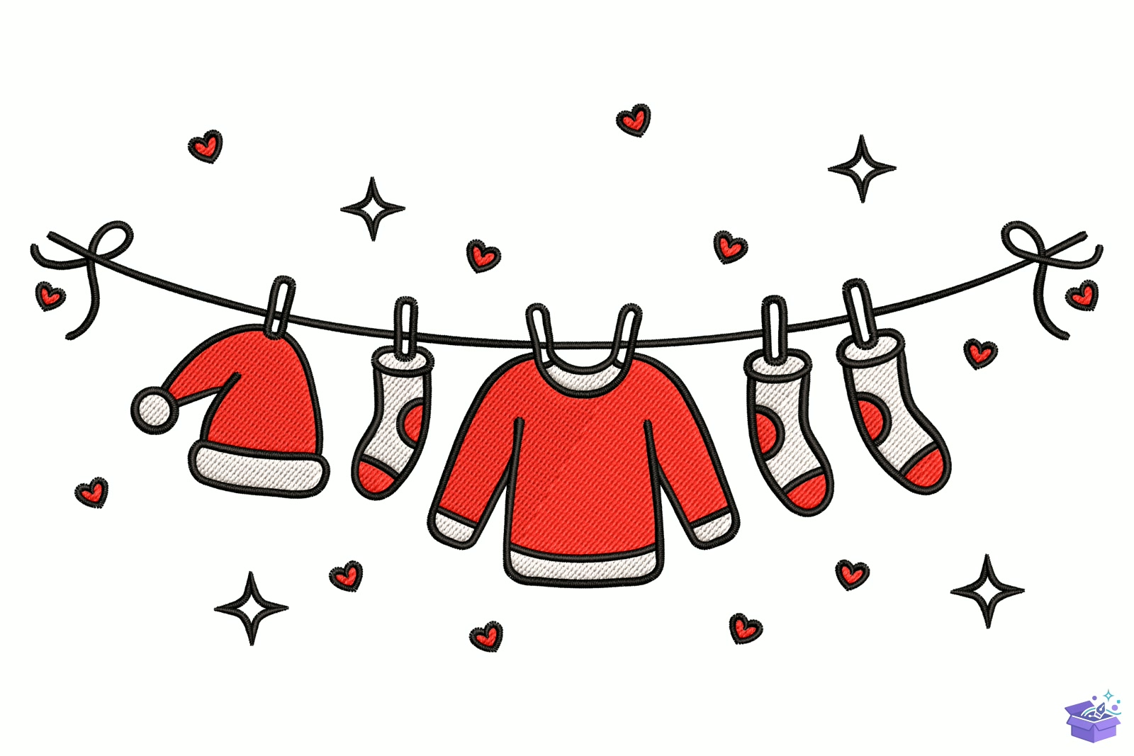 Yılbaşı Clothesline - Makine Nakış Deseni (SVG, DXF, EPS, PNG) - Nakış Desenleri İndir (DXF, SVG, EPS)