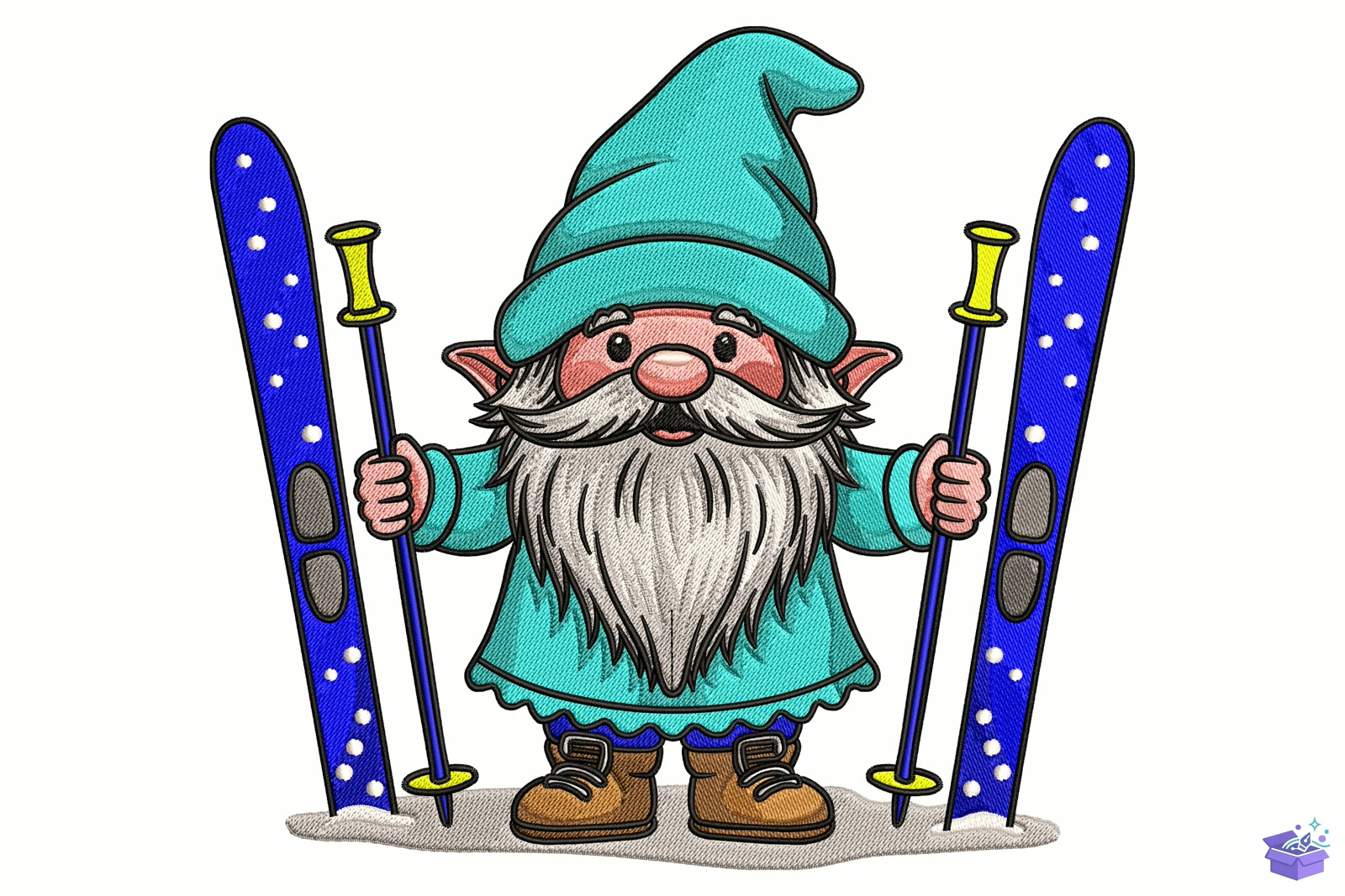 Winter Ski Gnome - Makine Nakış Deseni (SVG, DXF, EPS, PNG) - Nakış Desenleri İndir (DXF, SVG, EPS)