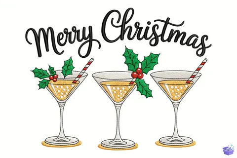 "Merry Christmas" Kokteyli (5 Tasarım) - Makine Nakış Deseni (PES, DST, JEF, EXP, VP3, HUS) - Nakış Desenleri İndir (AI, PES, DST)