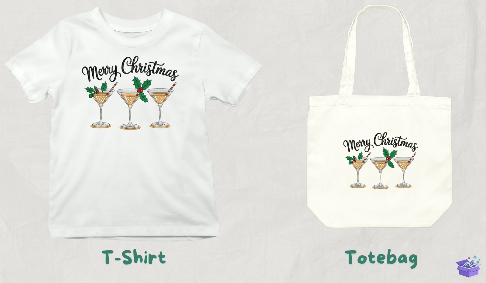 Merry Yılbaşı Cocktail - Makine Nakış Deseni (SVG, DXF, EPS, PNG) - detaylı önizleme 3