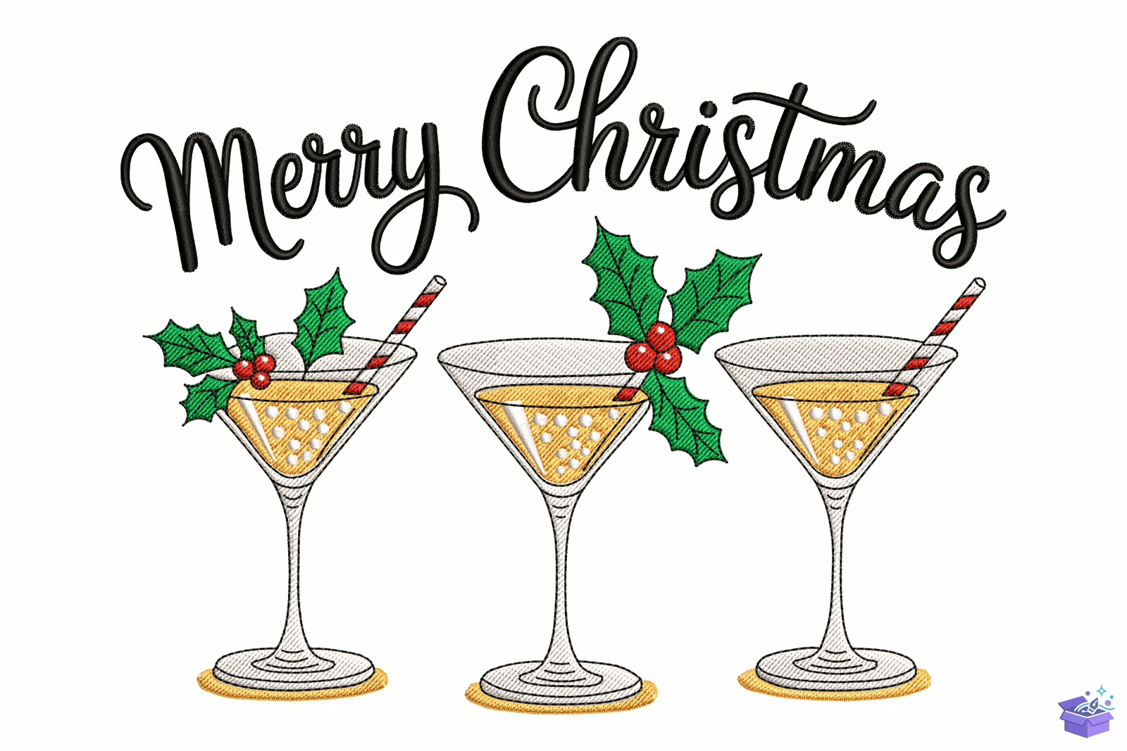 Merry Yılbaşı Cocktail - Makine Nakış Deseni (SVG, DXF, EPS, PNG) - detaylı önizleme 5