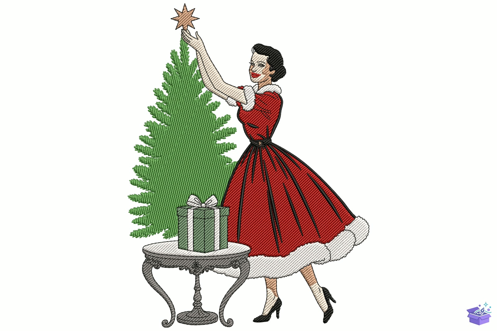 Retro Yılbaşı Lady - Makine Nakış Deseni (SVG, DXF, EPS, PNG) - Nakış Desenleri İndir (DXF, SVG, EPS)