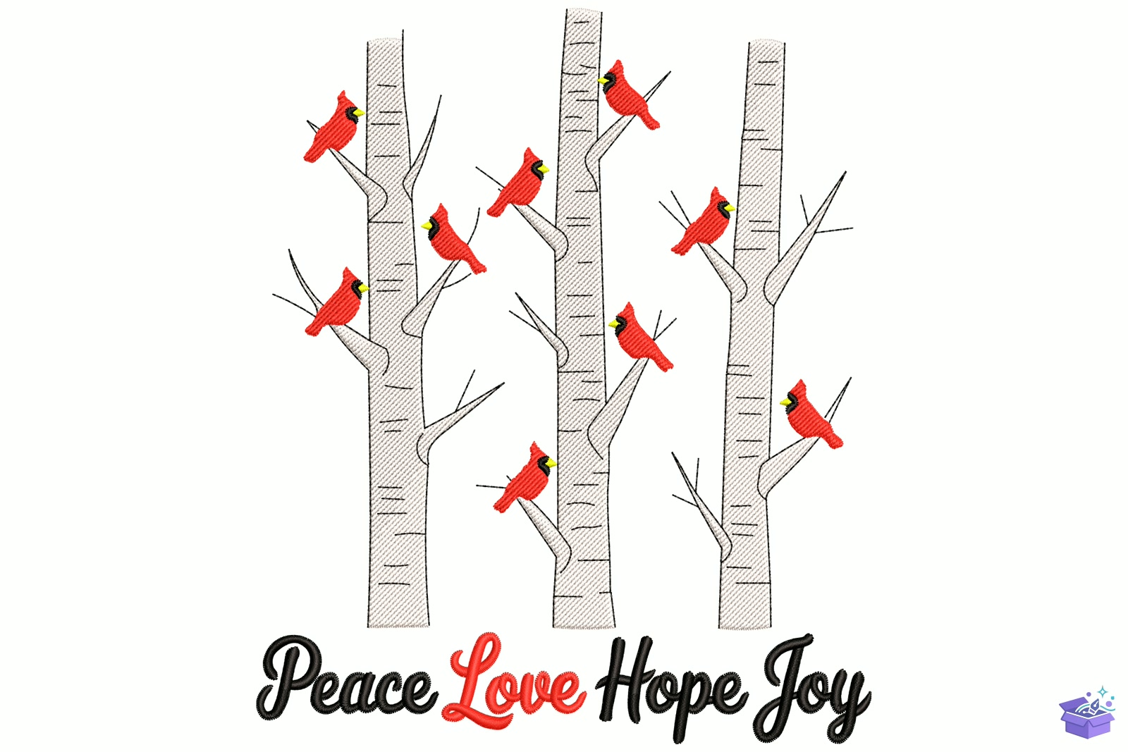 Cardinals On Birch Trees - Makine Nakış Deseni (SVG, DXF, EPS, PNG) - detaylı önizleme 5