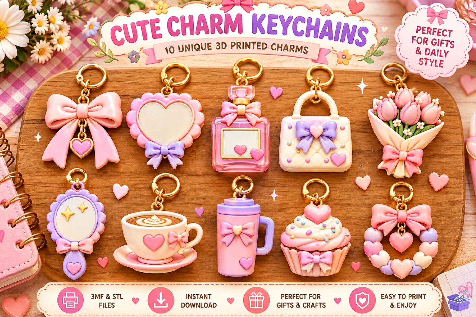 Pretty Pink Charms Anahtarlık 3D Baskı - 3D Baskı ve Model Dosyası (STL, OBJ, 3MF) - 3D Baskı  İndir (STL, OBJ, 3MF)