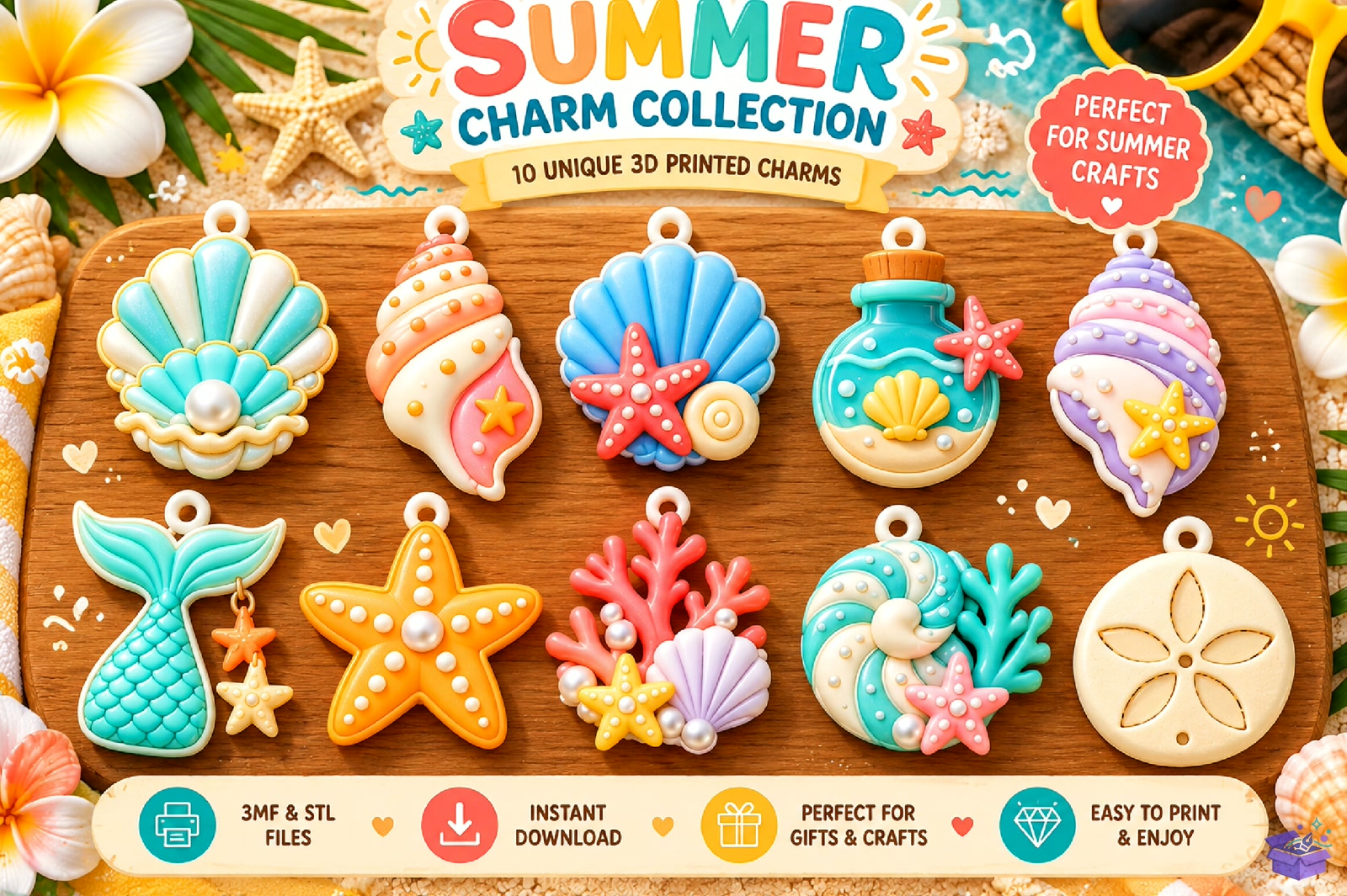 Pastel Beach Charm Collection Designs - 3D Baskı ve Model Dosyası (STL, OBJ, 3MF) - detaylı önizleme 5