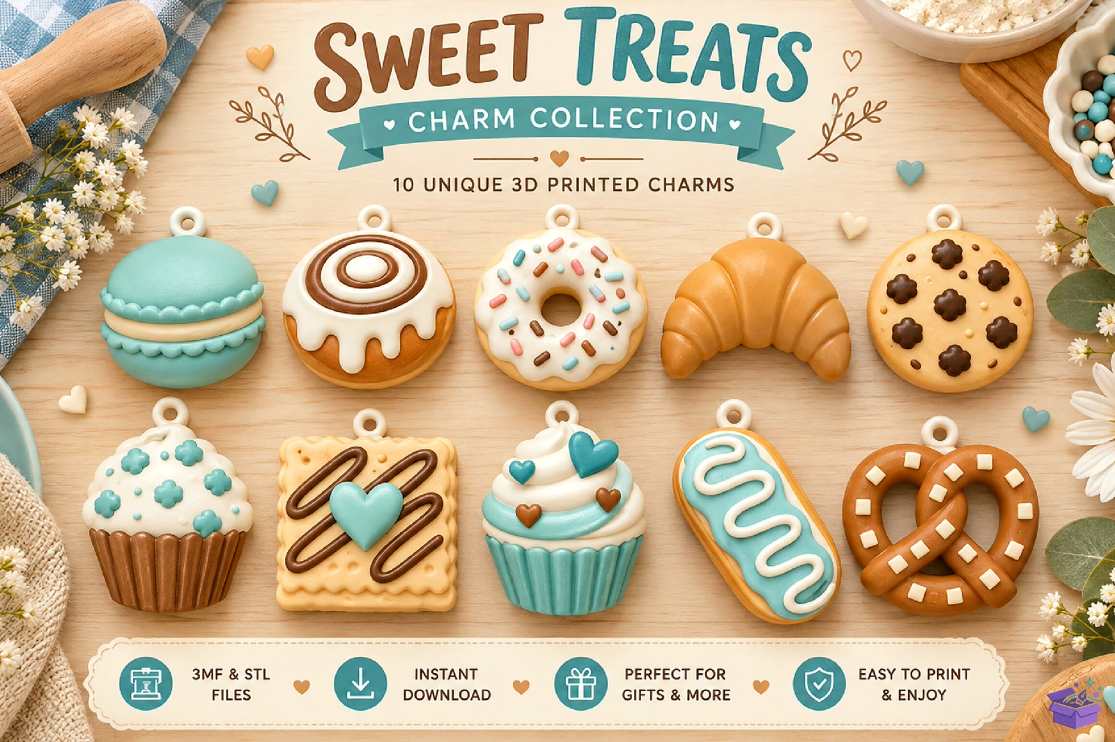 Pastel Bakery Charm Anahtarlık Designs - 3D Baskı ve Model Dosyası (STL, OBJ, 3MF) - detaylı önizleme 5