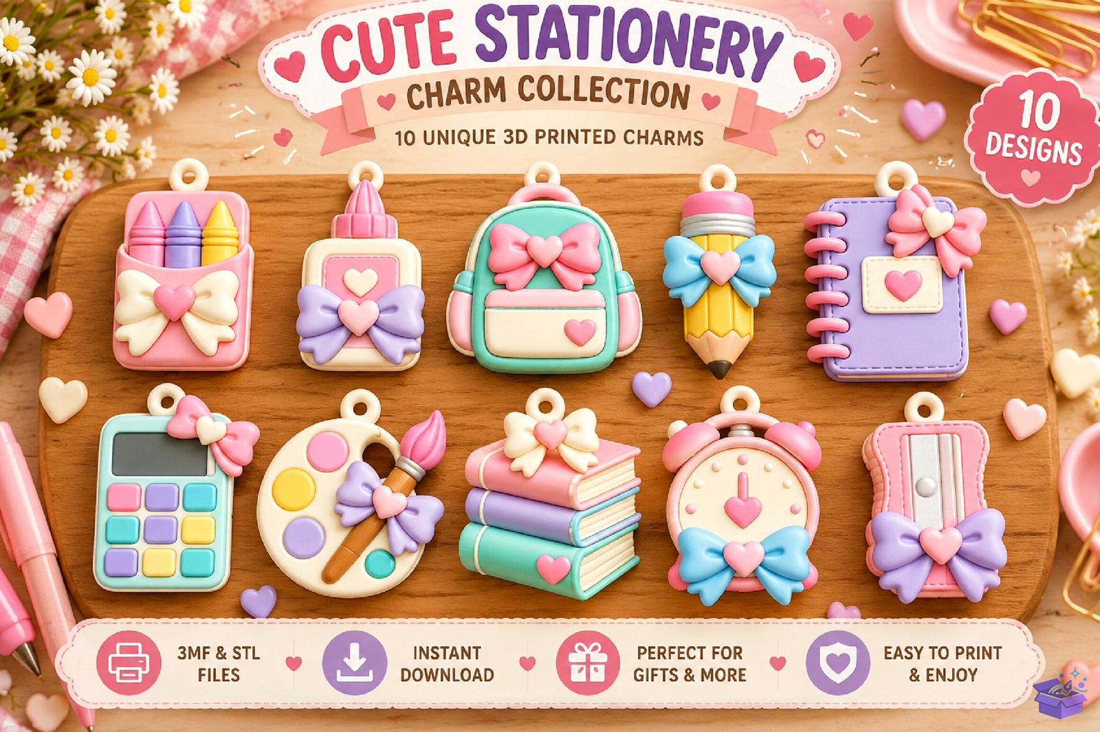 Cute School Supplies Anahtarlık Design - 3D Baskı ve Model Dosyası (STL, OBJ, 3MF) - 3D Baskı  İndir (STL, OBJ, 3MF)