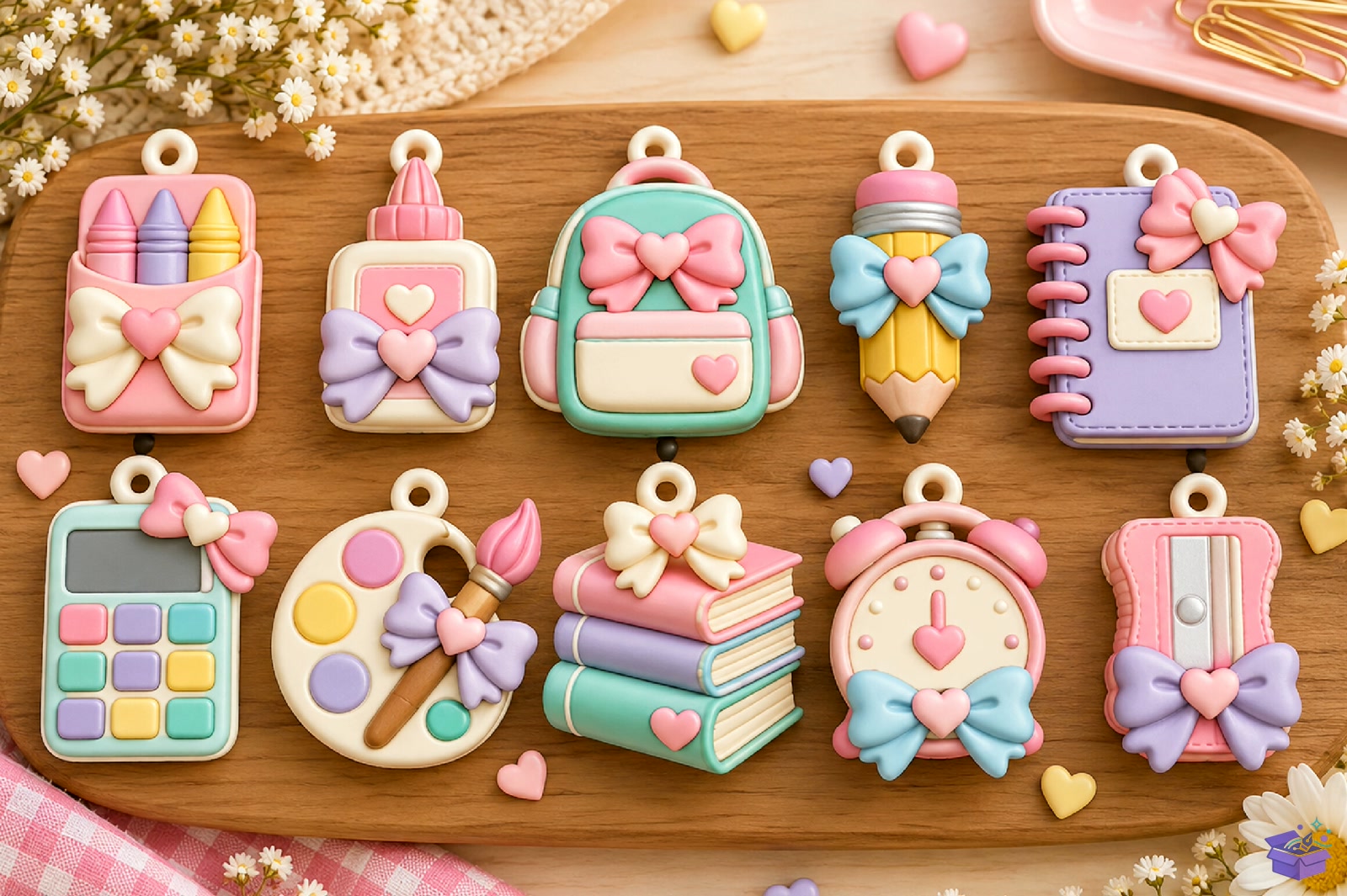 Cute School Supplies Anahtarlık Design - 3D Baskı ve Model Dosyası (STL, OBJ, 3MF) - detaylı önizleme 3
