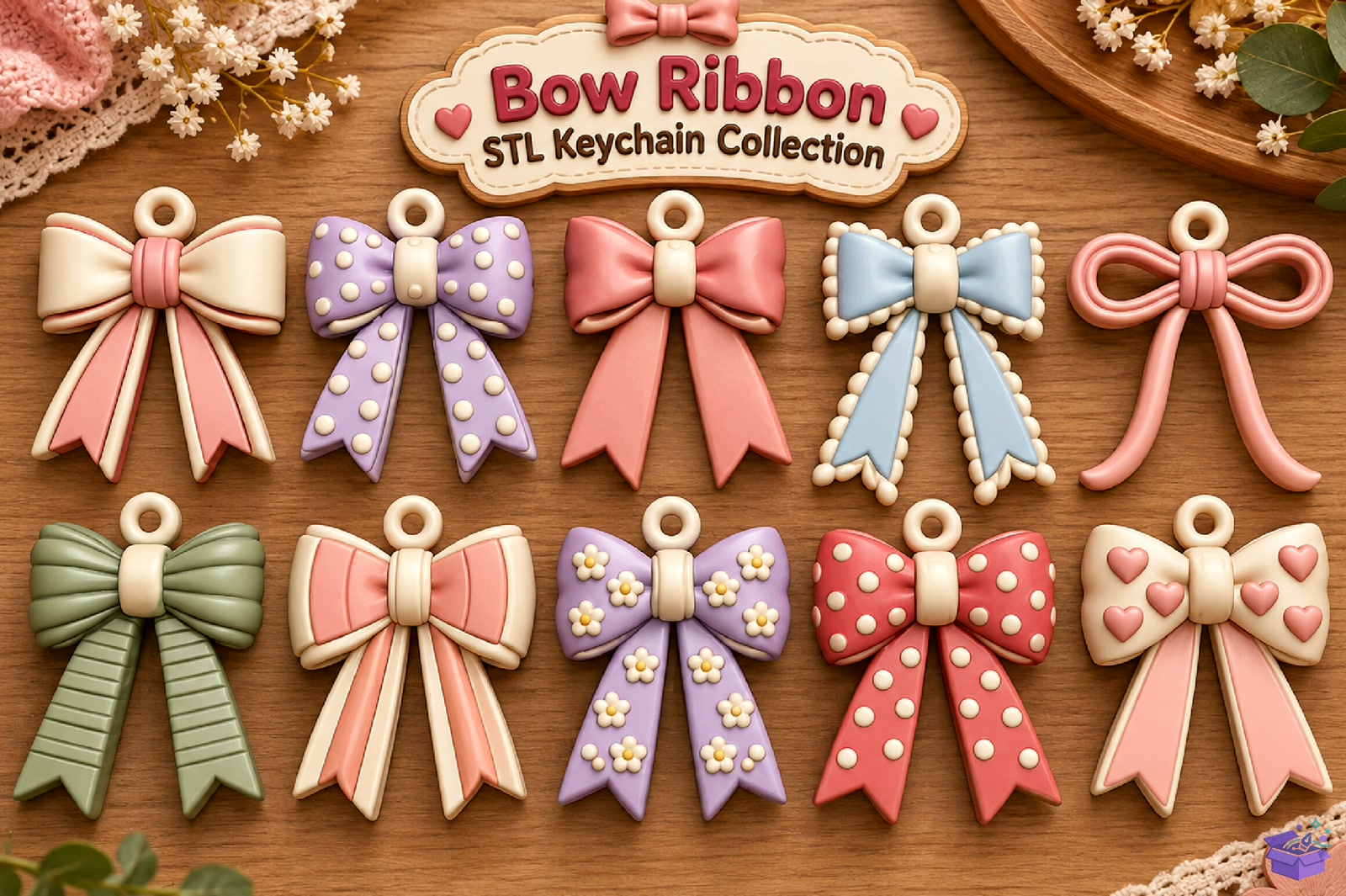 Bow Ribbon STL Anahtarlık Collection - 3D Baskı ve Model Dosyası (STL, OBJ, 3MF) - detaylı önizleme 5