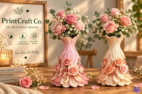 Elegant Rose Petal Floral Vazo Tasarımı STL - 3D Baskı ve Model Dosyası (STL, OBJ, 3MF) - 3D Baskı  İndir (STL, OBJ, 3MF)