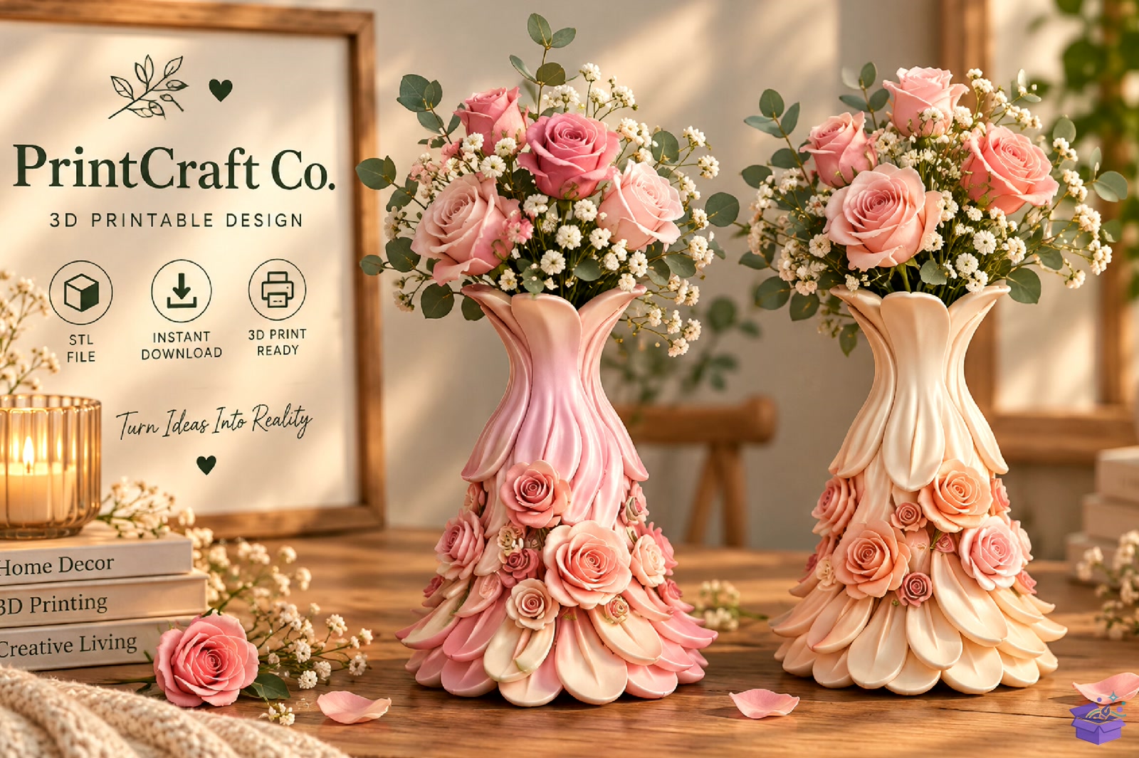 Elegant Rose Petal Floral Vazo Tasarımı STL - 3D Baskı ve Model Dosyası (STL, OBJ, 3MF) - detaylı önizleme 6