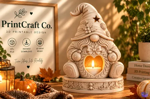Cozy Holiday Gnome Tealight Tutucu STL - 3D Baskı ve Model Dosyası (STL, OBJ, 3MF) - 3D Baskı  İndir (STL, OBJ, 3MF)
