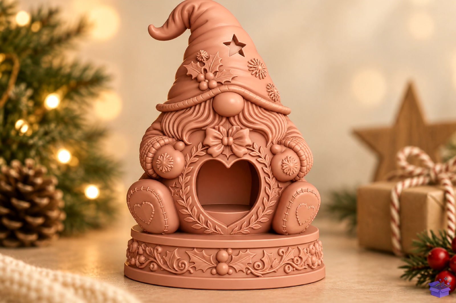 Cozy Holiday Gnome Tealight Tutucu STL - 3D Baskı ve Model Dosyası (STL, OBJ, 3MF) - detaylı önizleme 4