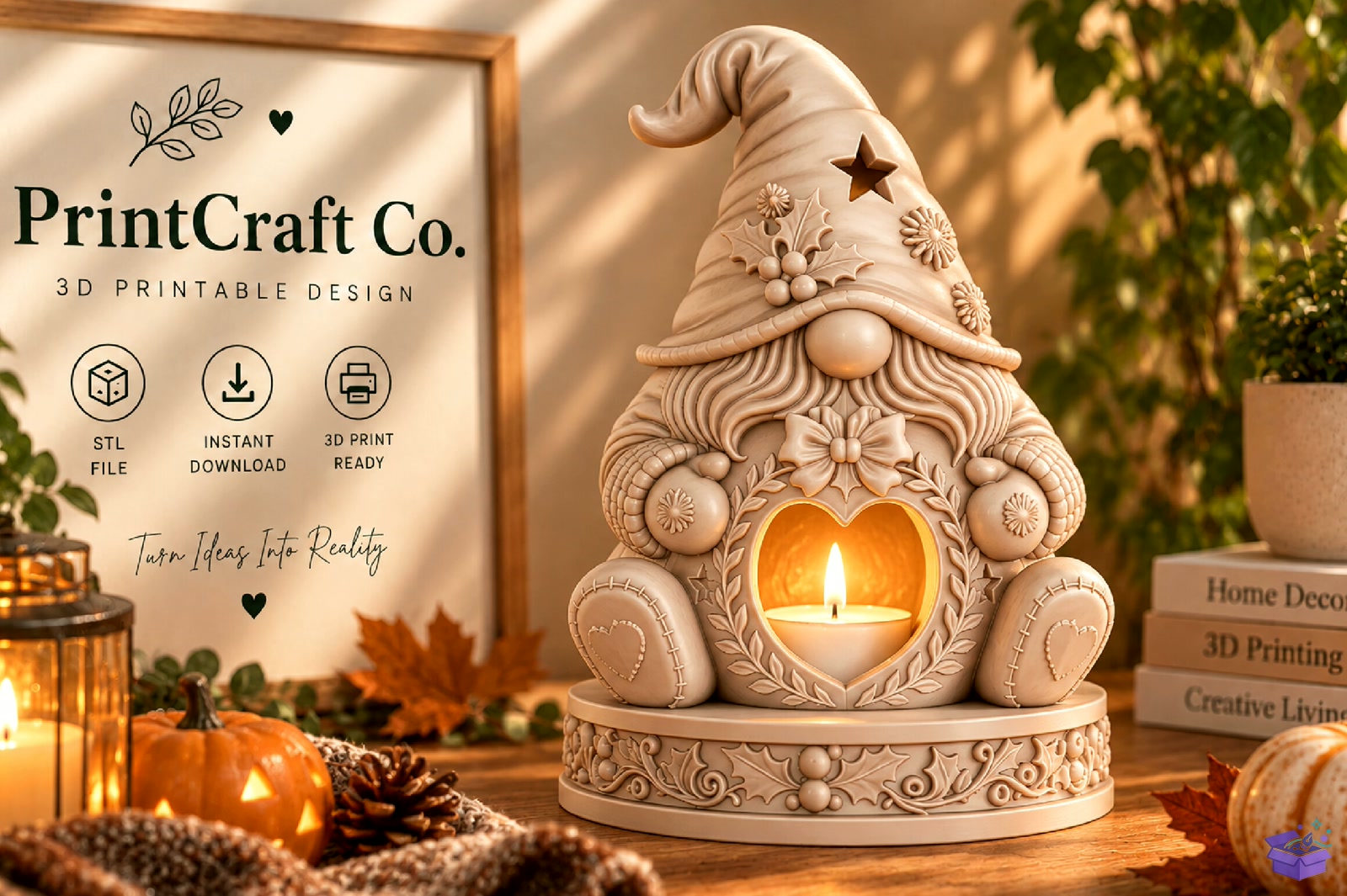 Cozy Holiday Gnome Tealight Tutucu STL - 3D Baskı ve Model Dosyası (STL, OBJ, 3MF) - detaylı önizleme 6
