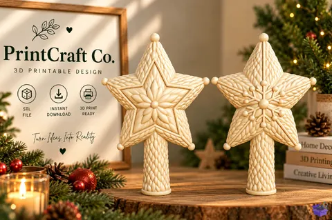 Cozy Knit Star Ağaç Topper STL - 3D Baskı ve Model Dosyası (STL, OBJ, 3MF) - 3D Baskı  İndir (STL, OBJ, 3MF)